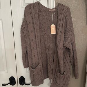 Taupe Chinky Cable Cardigan by Love Tree